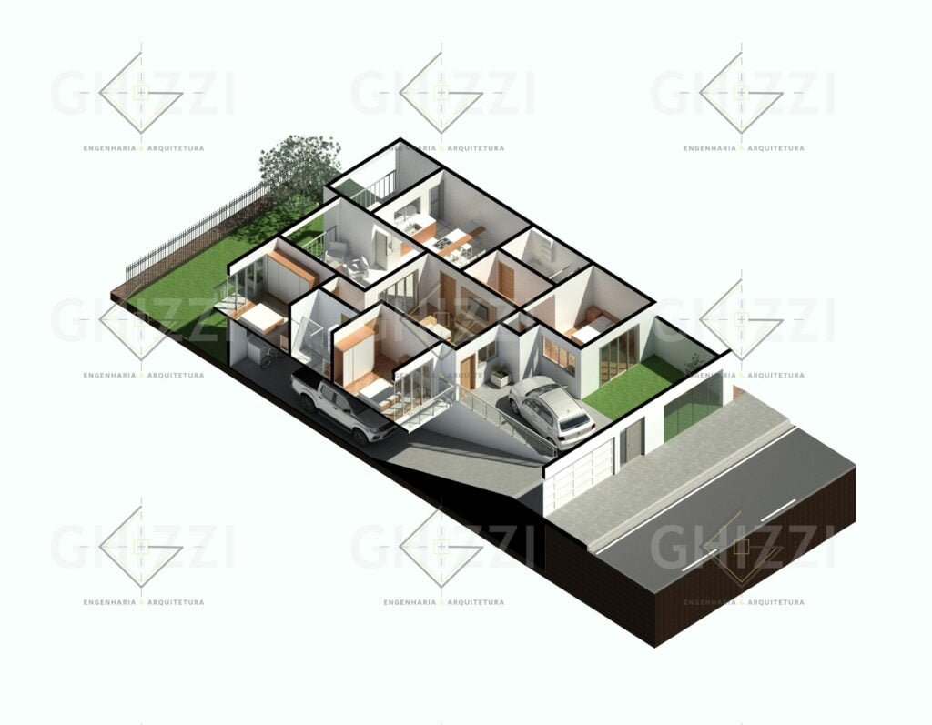 projeto de casa com garagem subsolo