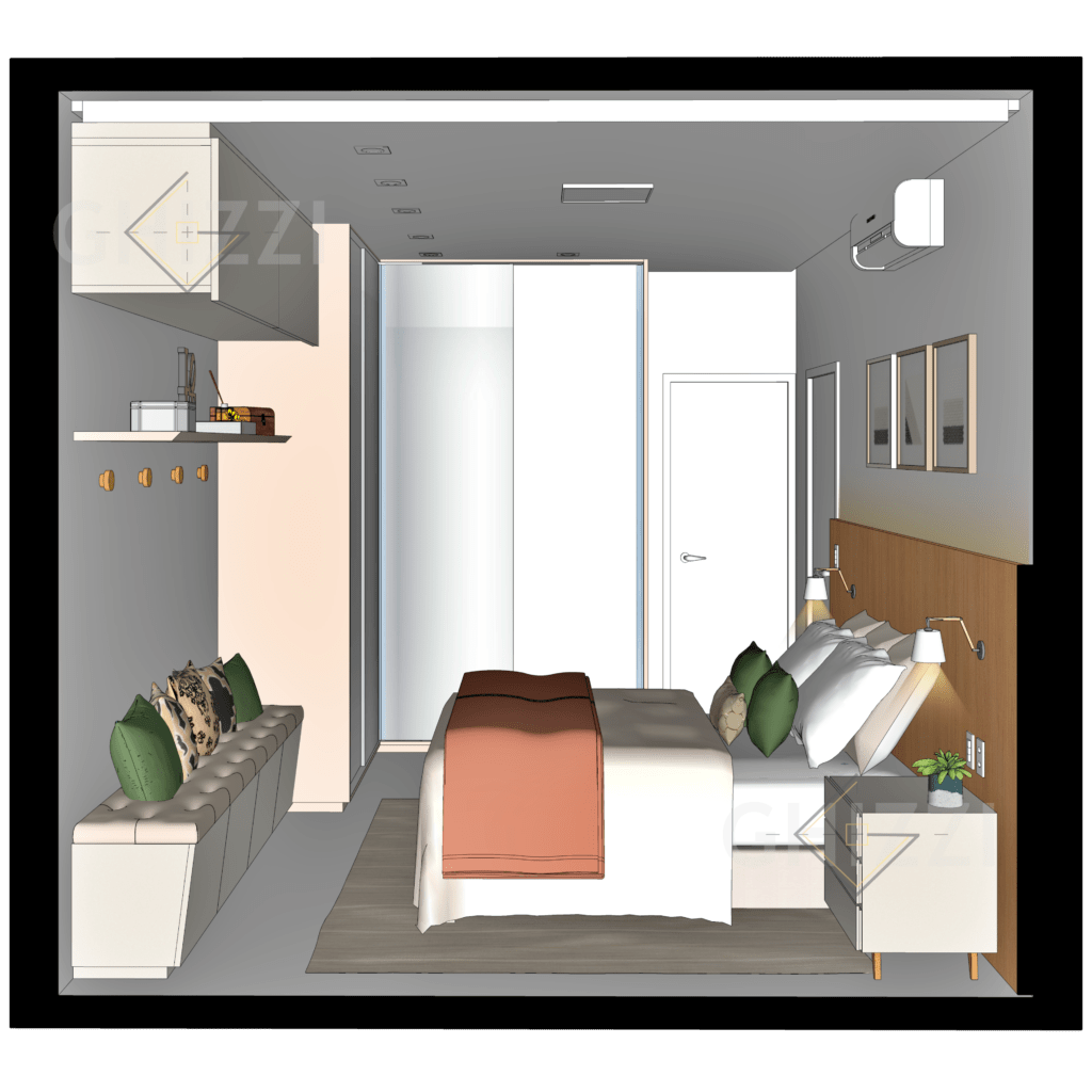 projeto de interiores suíte pequena